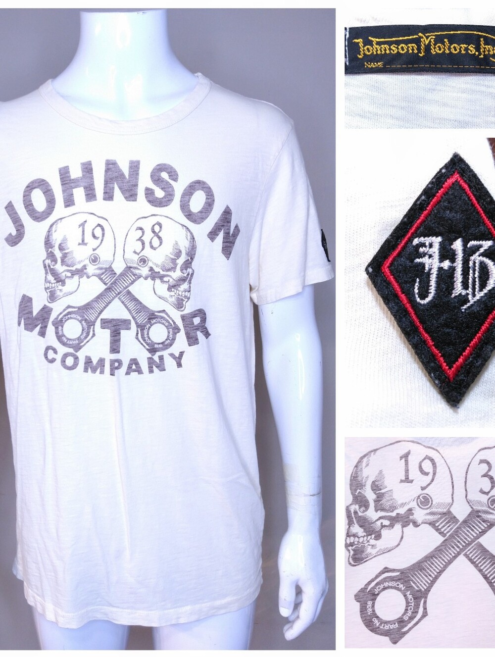JOHNSON MOTORS T Shirt LARGE Skull Wrench Bolt TOOL Auto Patch Mens Size L SS
